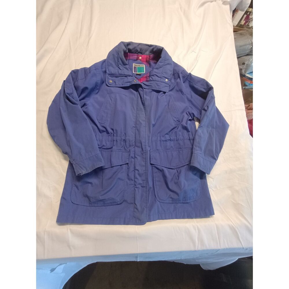 VTG 90s Pacific Trail Utility Jacket Blue Flannel Plaid Lined Barn Parka Size La